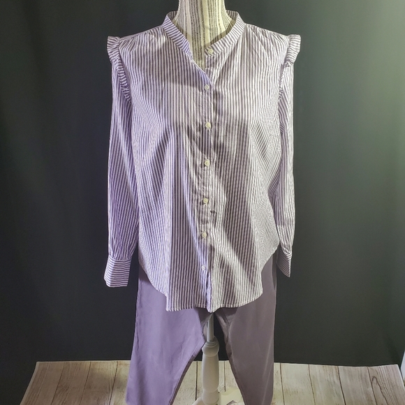 Old Navy Striped BLOUSE (ONLY), Large, Purple and White - Picture 6 of 6